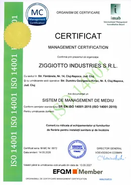 Certificat ZIGGIOTTO INDUSTRIES SR EN ISO 14001:2015
