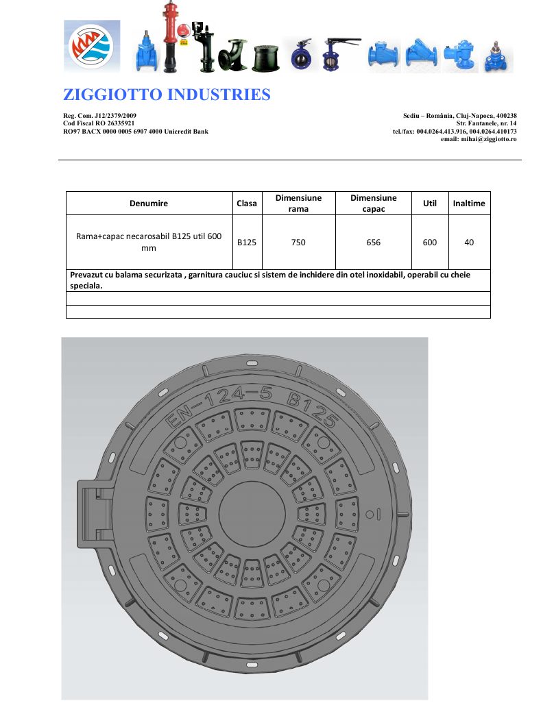 Capac compozit SMC B125 – util 600 mm